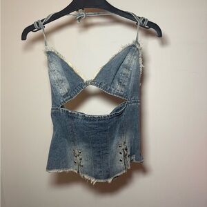 Denim Cutout Top